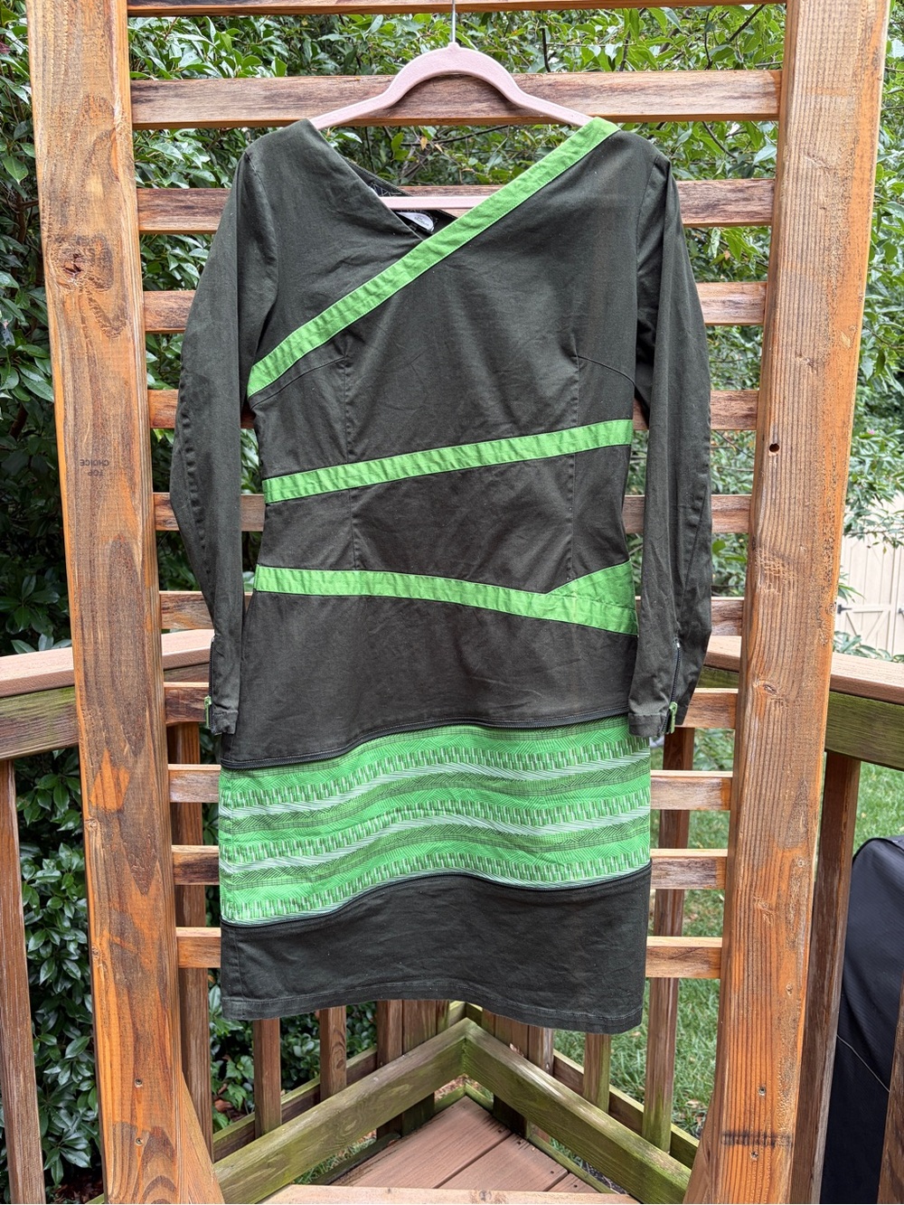 Vintage Skunkfunk UNTZIZU Asymmetrical Convertible Dress Olive Lime Green Size S